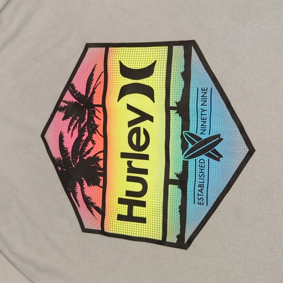 Hurley boys rashguard swim top swimsuit silver gray palm trees size XS 5 - Picture 2 of 4